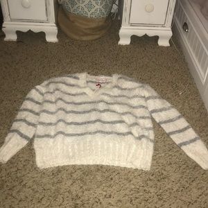 Gray and white sweater